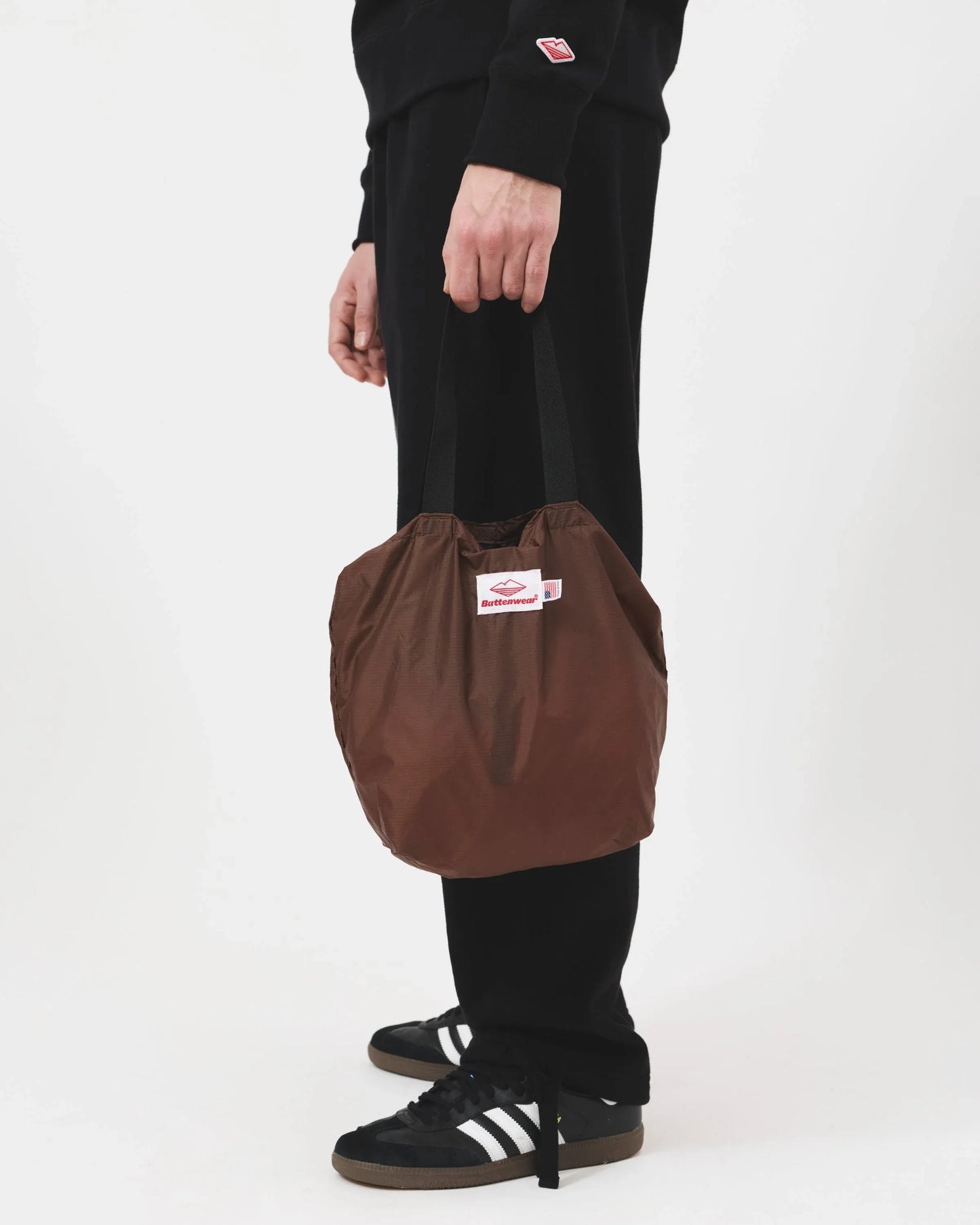 Mini Packable Tote - Brown Nylon x Black
