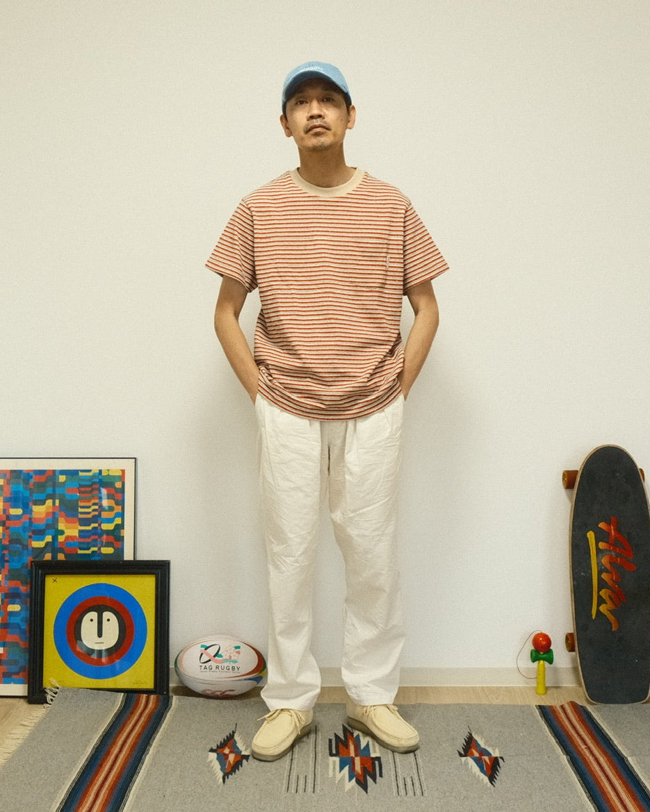 Beach Tee-Blue x Bordeaux Stripe