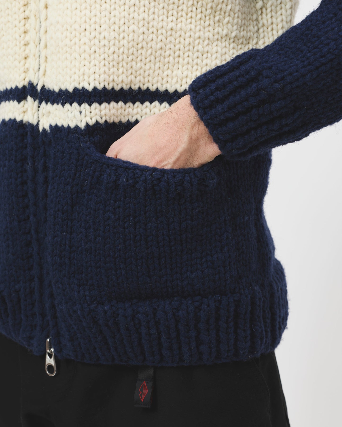 Cowichan Cardigan - Blue w/White Stripe