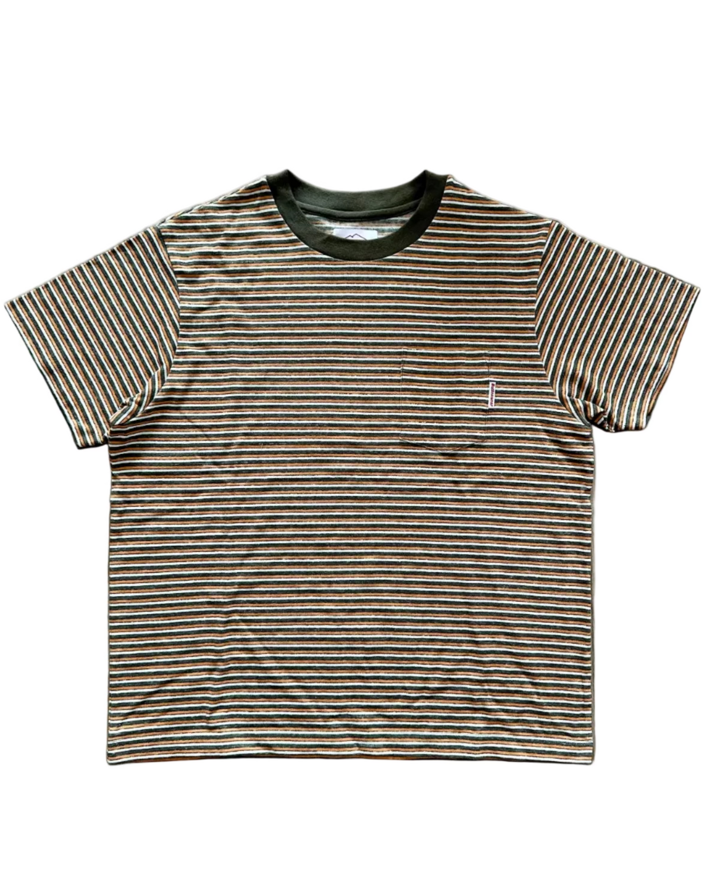 Beach Tee-Olive x Orange Stripe