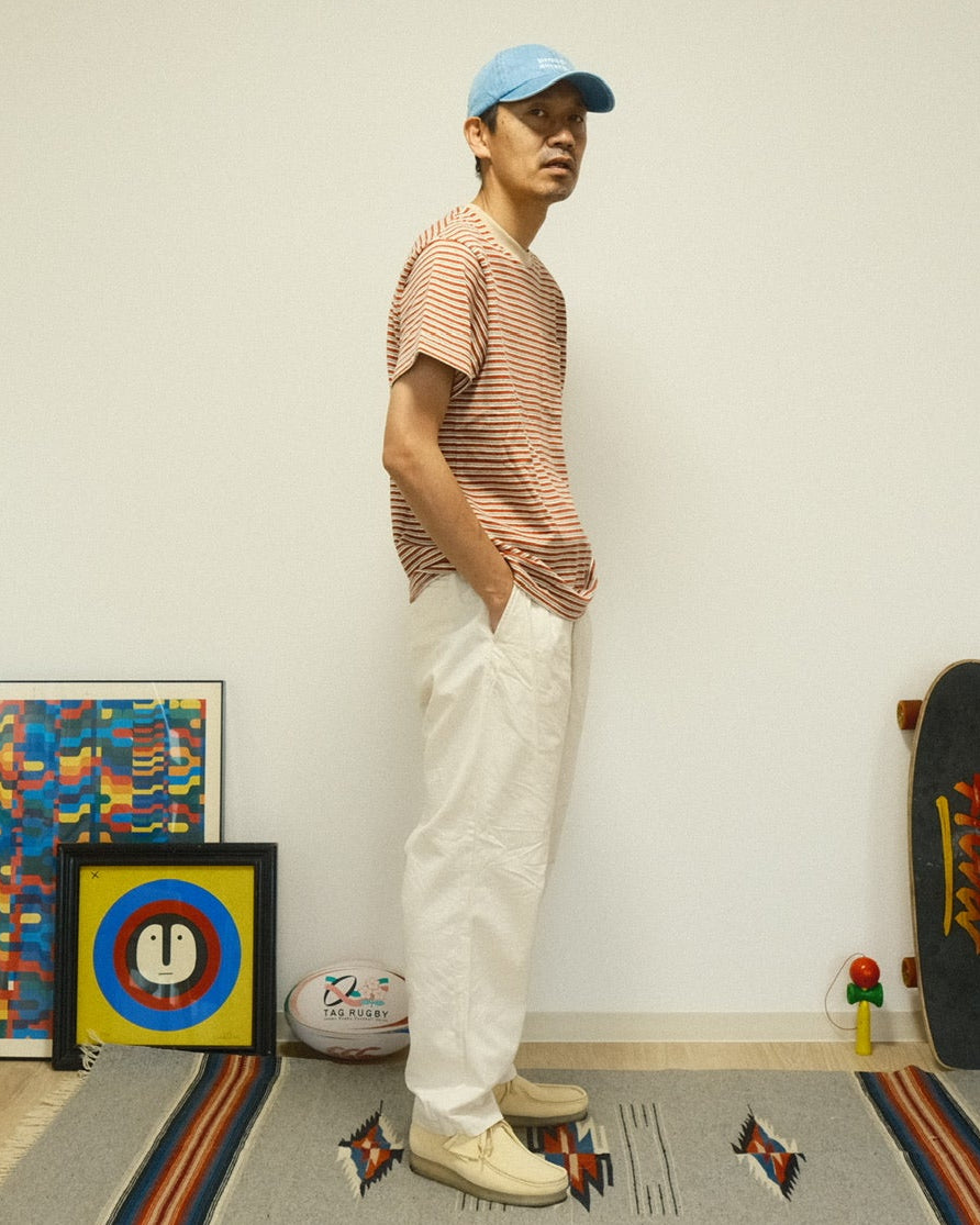 Beach Tee-Ecru x Red Stripe