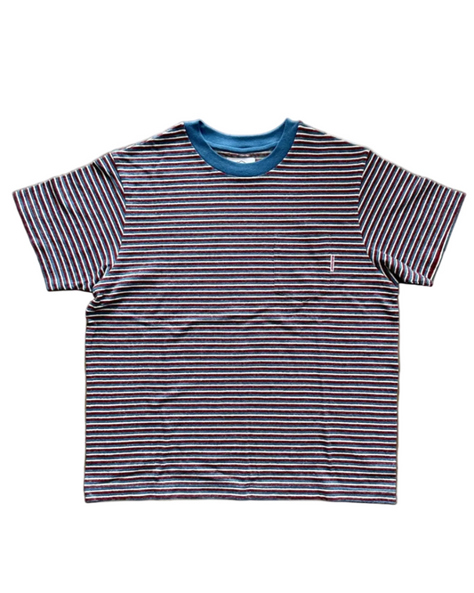 SS27 - Beach Tee-Blue x Bordeaux Stripe