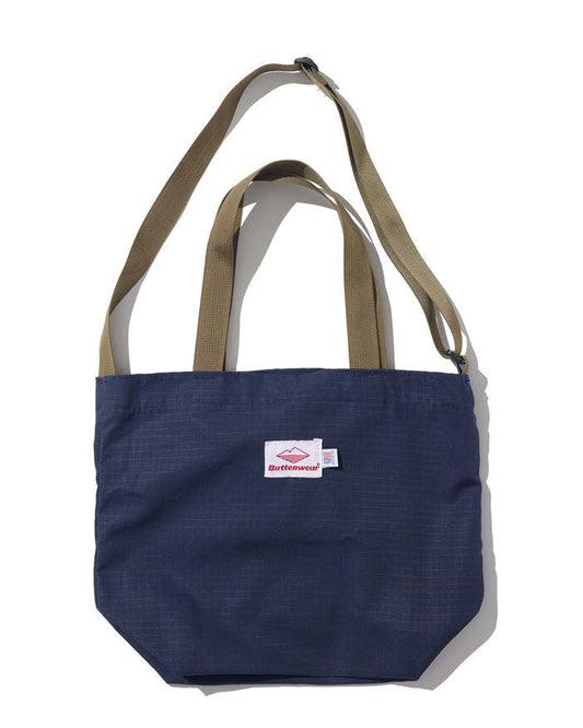 SS27 - Mini Packable Tote - Navy Cotton x Tan