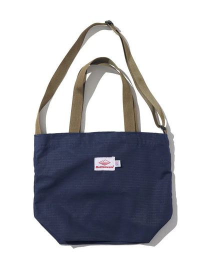 Mini Packable Tote - Navy Cotton x Tan