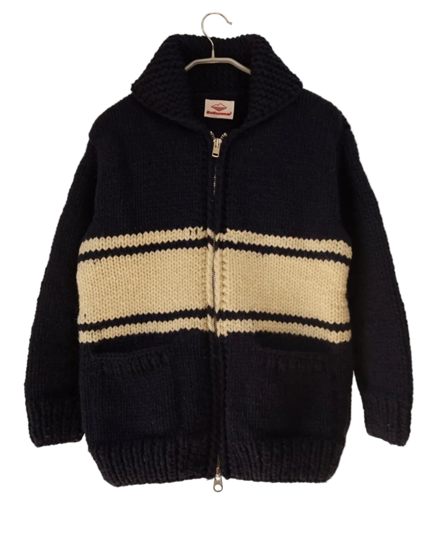 Cowichan Cardigan - Blue w/White Stripe