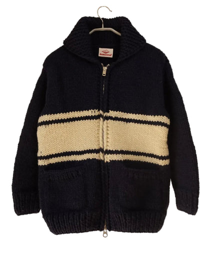 Cowichan Cardigan - Blue w/White Stripe