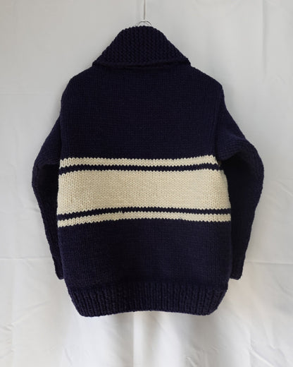 Cowichan Cardigan - Blue w/White Stripe