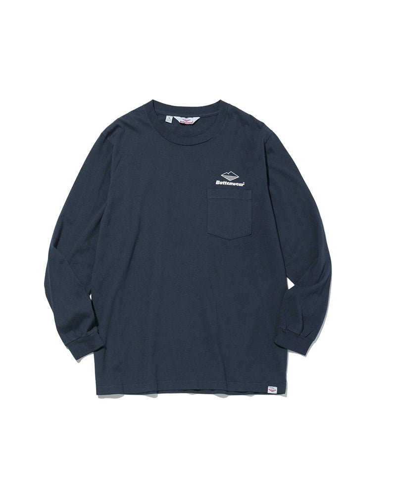 Team L/S Pocket Tee / Navy x White